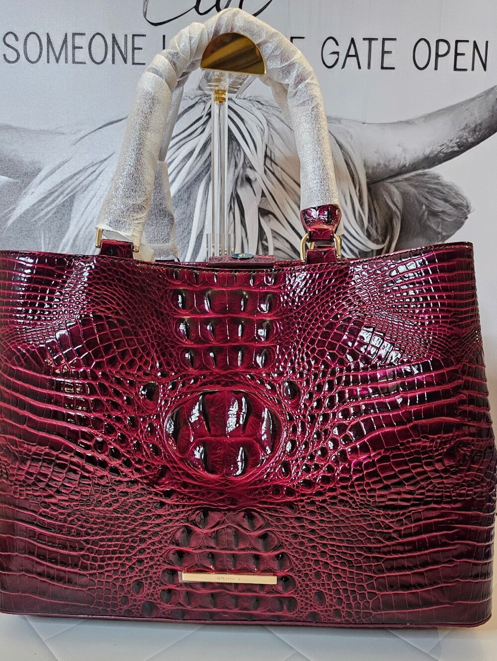 Brahmin Denise Cherry Lacquer Melbourne Croc Embossed Leather Satchel NWT